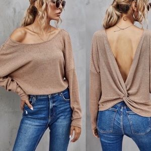 Off Shoulder Twist Back Open Back Top